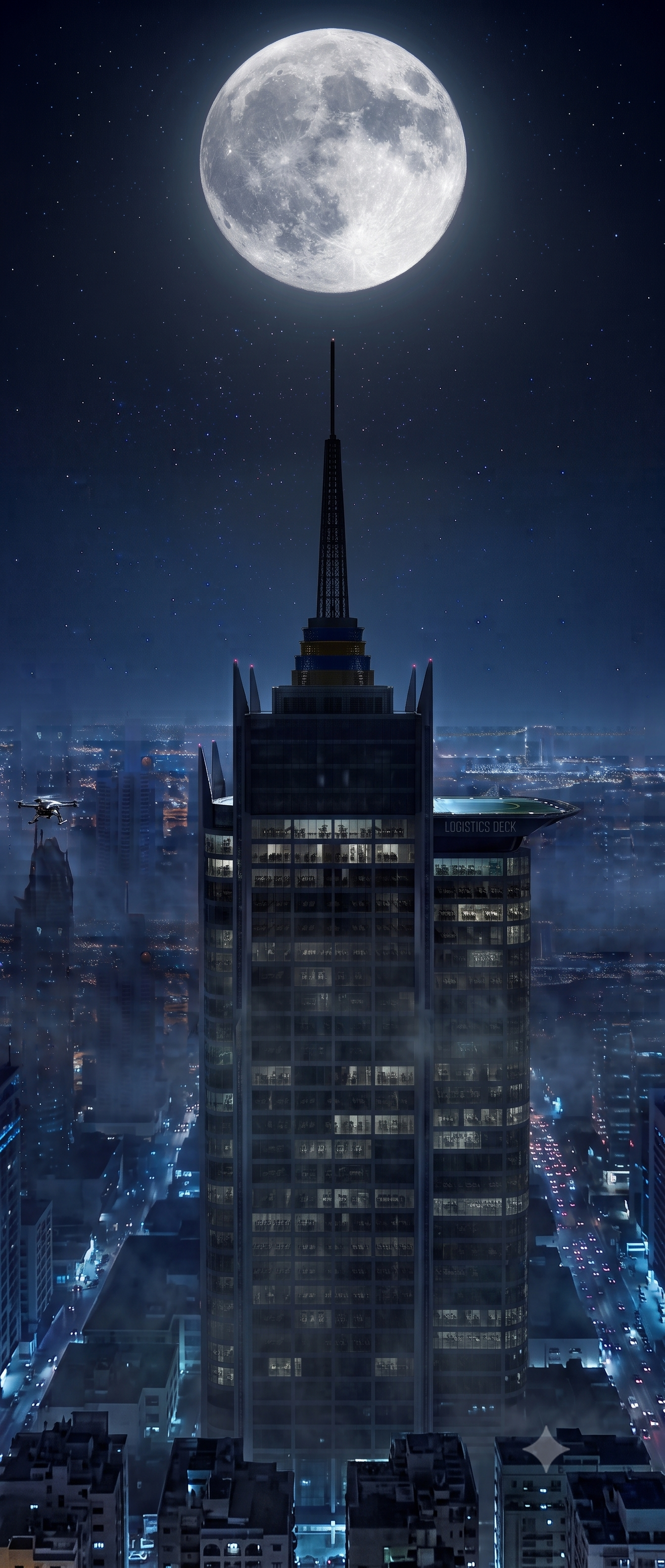 The Elevator - Full Moon and Skyscraper